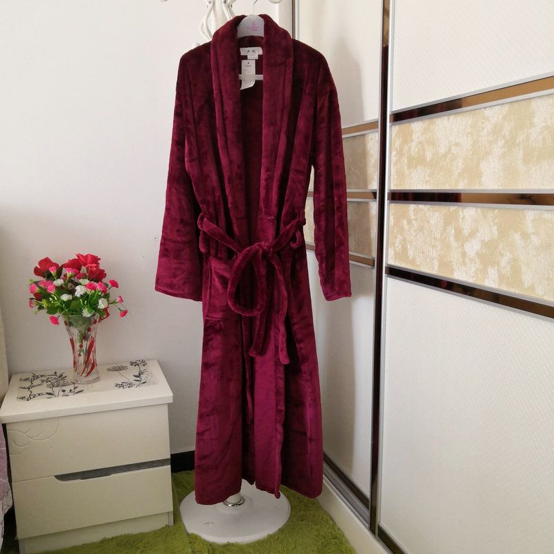 Flannel nightgown plus fat plus size lengthened and thickened men's and women's couple bathrobe extra large autumn and winter coral fleece