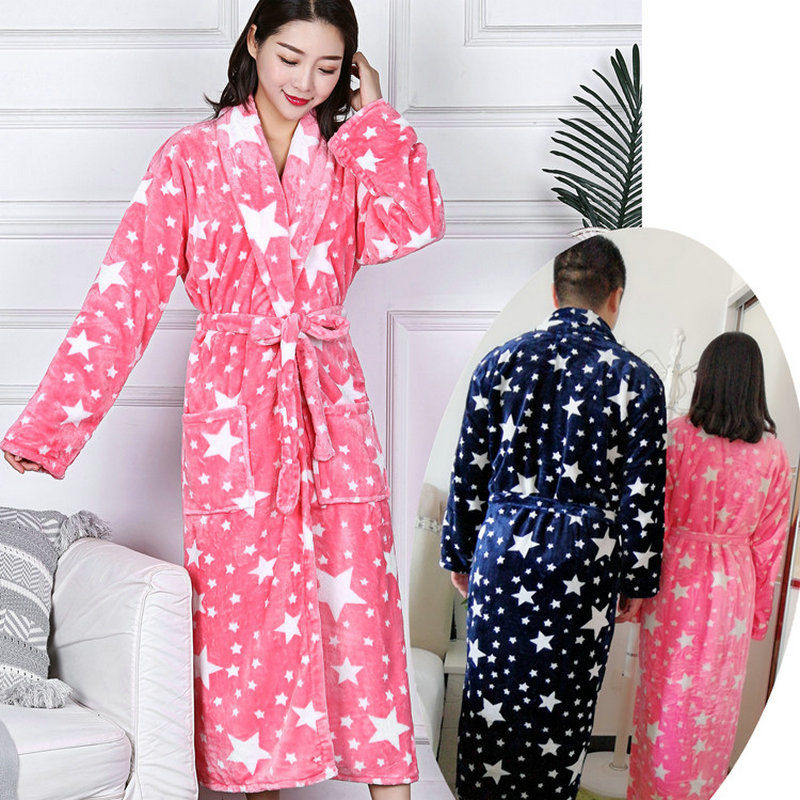 Flannel nightgown plus fat plus size lengthened and thickened men's and women's couple bathrobe extra large autumn and winter coral fleece