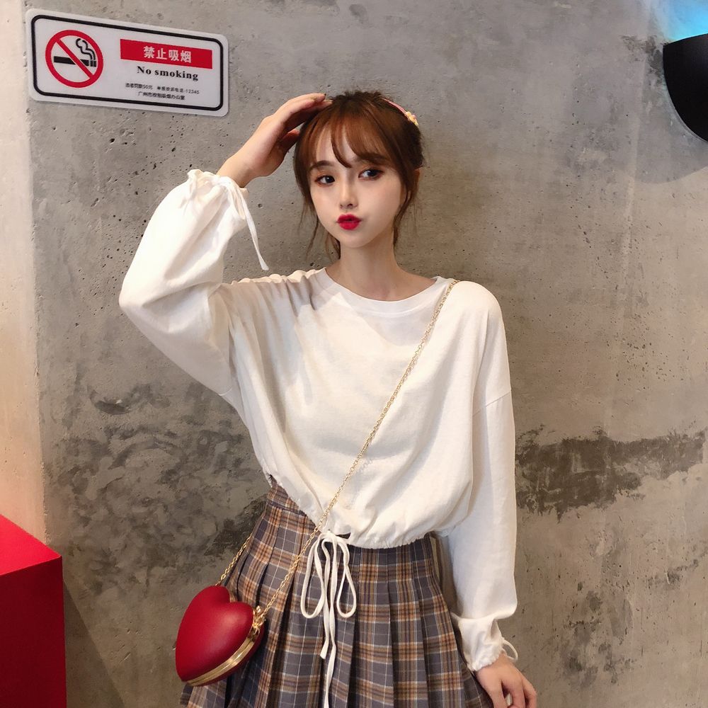 初春上衣潮韓版ins秋衣女外穿寬鬆百搭薄長袖t恤秋裝打底衫女秋冬