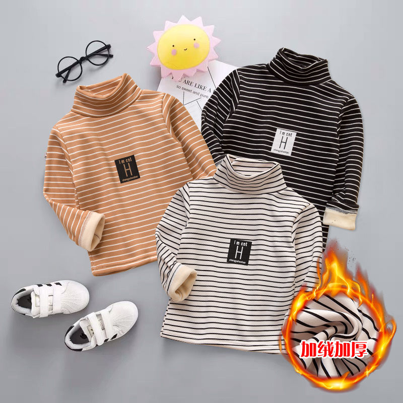 Children's baby autumn and winter top boys and girls Plush thickened high collar long sleeve T-shirt children's warm bottoming shirt