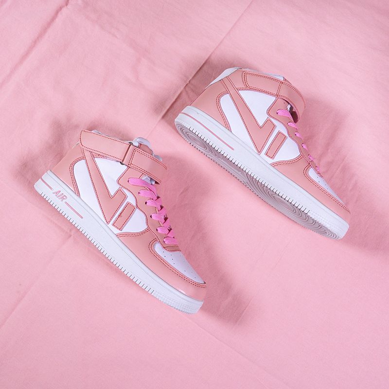 ins嘻哈街拍樱花粉空军一号aj高帮鞋女chic少女心软妹运动板鞋潮i