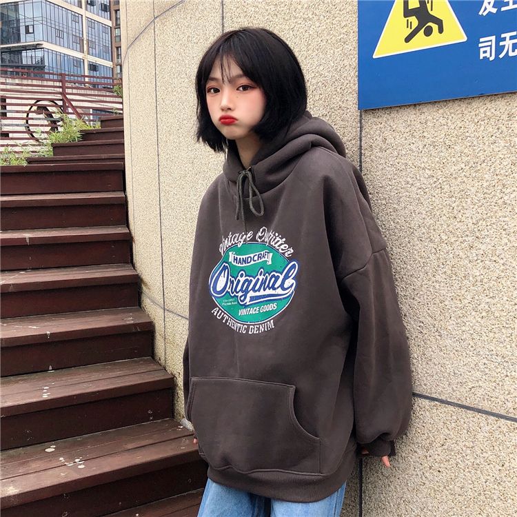 Hooded and plush sweater women's autumn and winter Korean version loose ins languid style student Fashion Top Women's coat