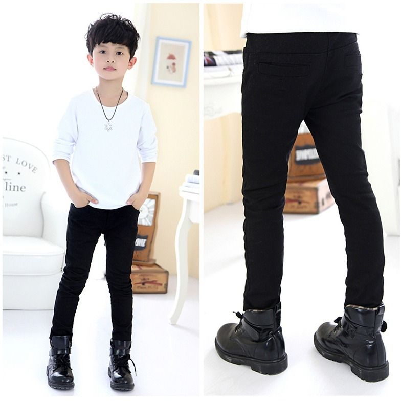 Boys' black elastic spring and autumn Leggings anti jeans