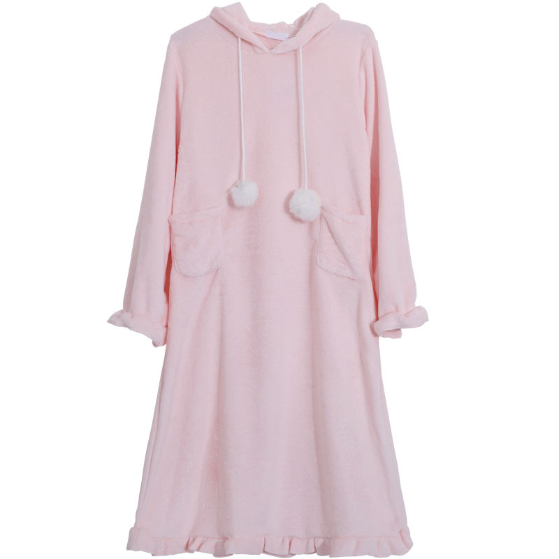 Princess nightdress hooded long sleeve lovely thickened One Piece Pajamas women's long autumn winter home wear cute coral velvet winter