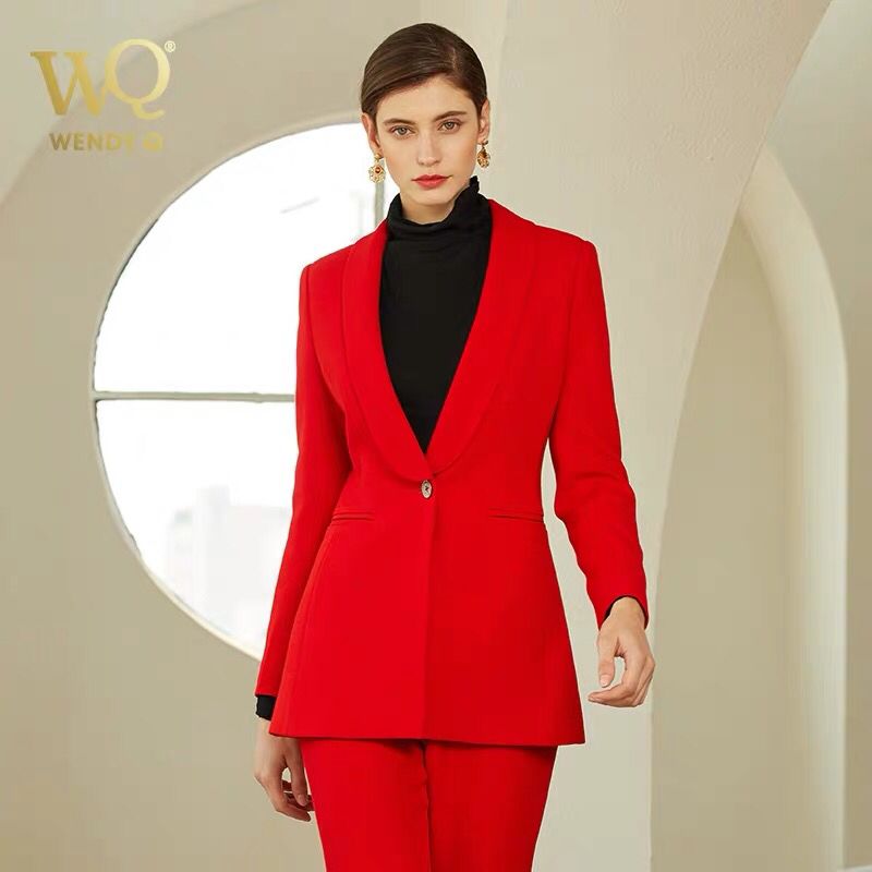 wq正红西装套装女2019新款时尚气质修身商务职场主持人职业装正装
