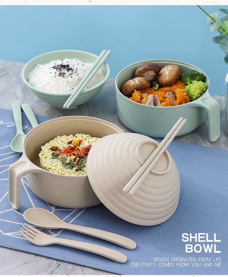 小麦秸秆餐具单个碗筷套装学生饭盒宿舍带盖方便面大碗日式泡面碗
