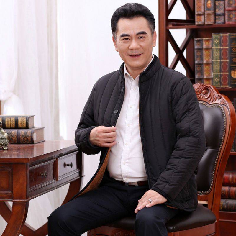 Winter cotton-padded men's middle-aged and elderly down cotton autumn and winter father's clothing plus velvet thickened men's grandpa's liner jacket