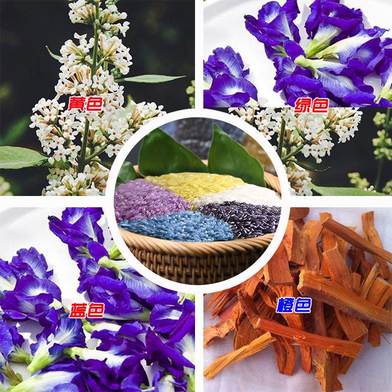 植物染料五色糯米饭七彩糯米花米饭五彩米包粽子彩色米植物 虎窝拼