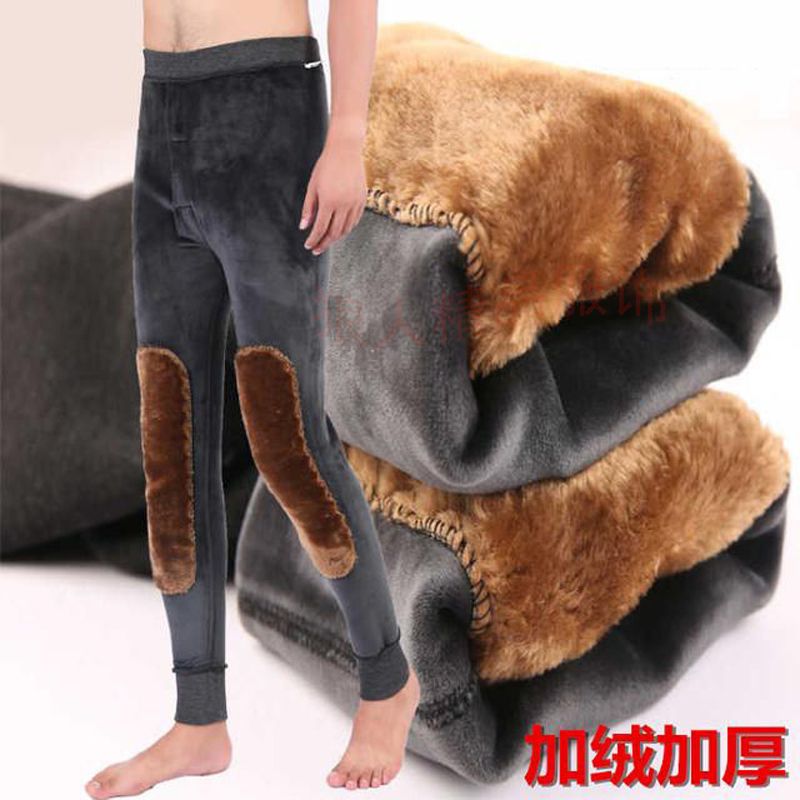 Extra fat and enlarged men's thermal pants cotton pants men's plus velvet thickened leggings autumn pants men's woolen pants slim winter line pants