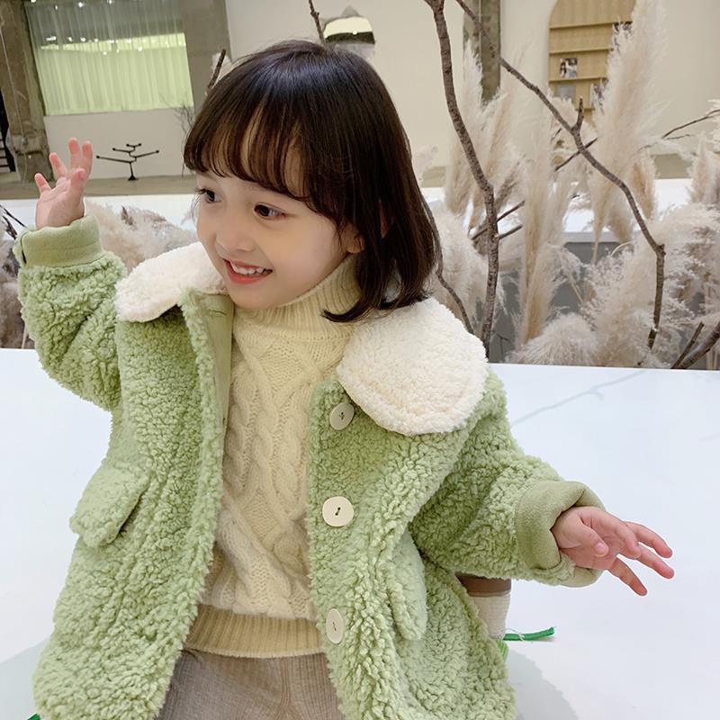 Girls coat 2022 autumn and winter new children's warm fleece coat baby foreign style lapel lamb wool coat