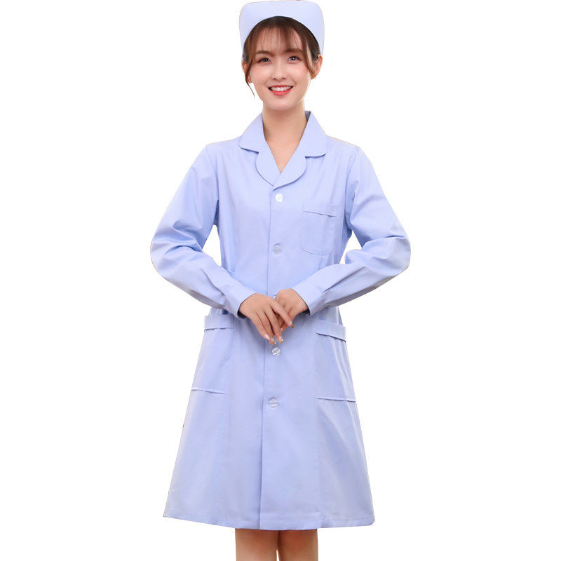 护士服加厚款长袖女娃娃领冬装圆领护士制服白大褂粉色药店工作服