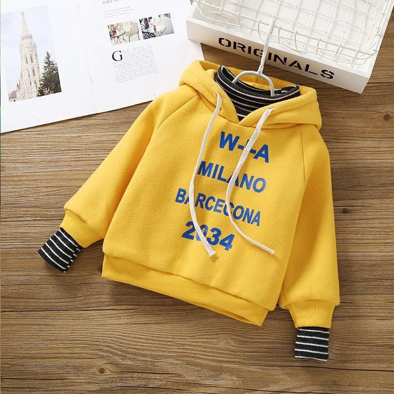 Children's new winter 2020 Korean version trend versatile warm Hooded Sweater boys and girls Plush fake two clothes