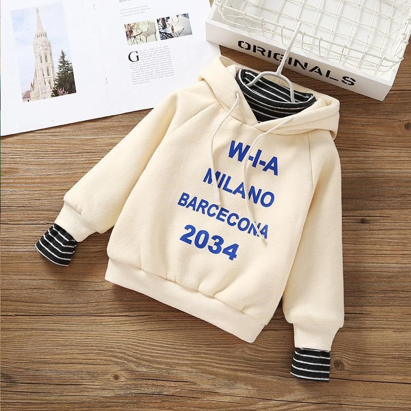 Children's new winter 2020 Korean version trend versatile warm Hooded Sweater boys and girls Plush fake two clothes