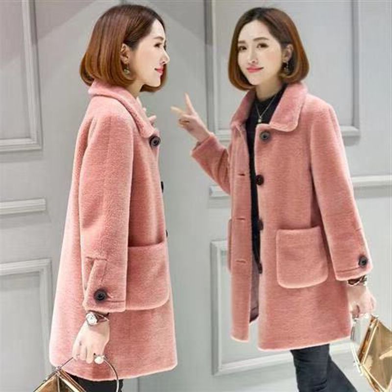 羊剪绒大衣女中长款2019冬季新款羊羔毛皮毛一体加厚仿皮草外套女
