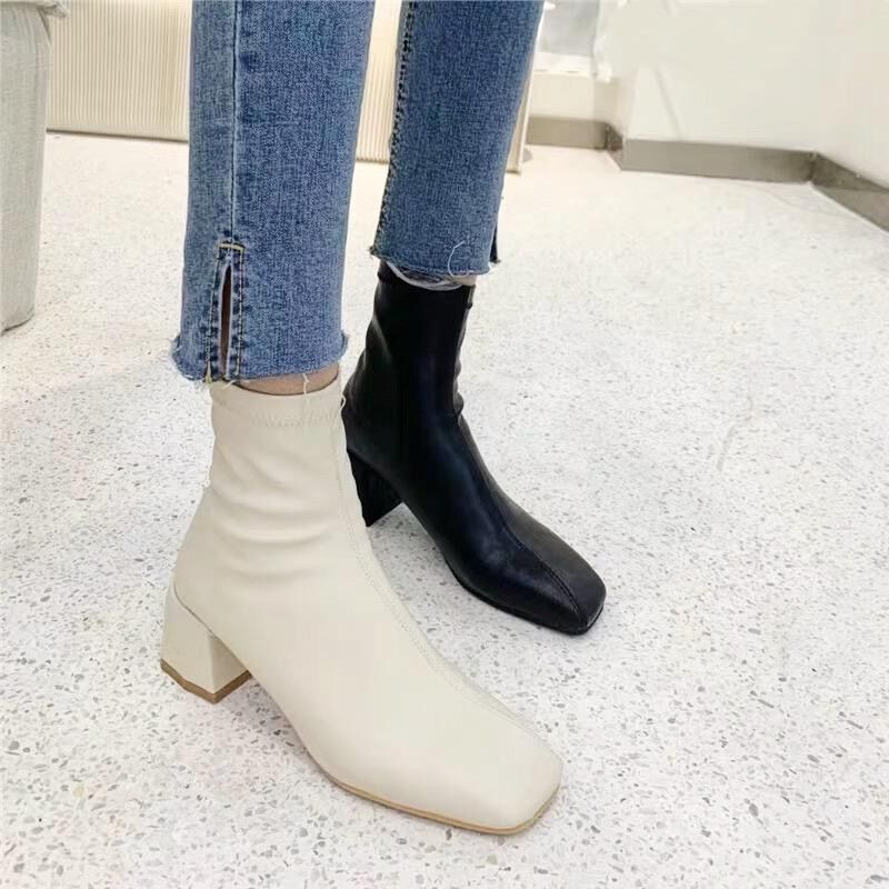 Thick heel high heel short boots women's 2020 new fall and winter versatile net red thin boots short tube square boots fashion women's shoes