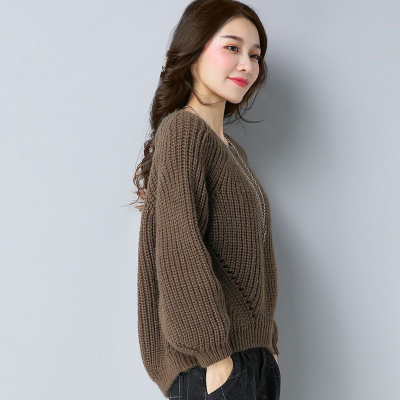 2020新款秋冬装针织毛衣女士套头宽松韩版短款粗毛线衣加厚打底衫