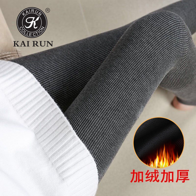 Autumn and winter thickened velvet leggings for women to wear as outerwear slimming warm pants cotton vertical stripes large size high waist foot-stepping pantyhose