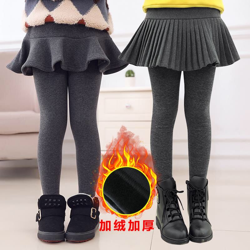 Girls' autumn and winter bottoming pants fake two pants skirts with plush and thickened autumn pants