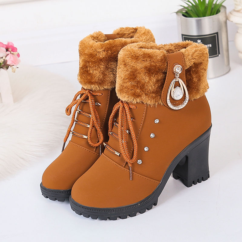 2020 new European and American autumn and winter Martin boots women's British style high heel short boots thick heel side zipper Plush women's Boots