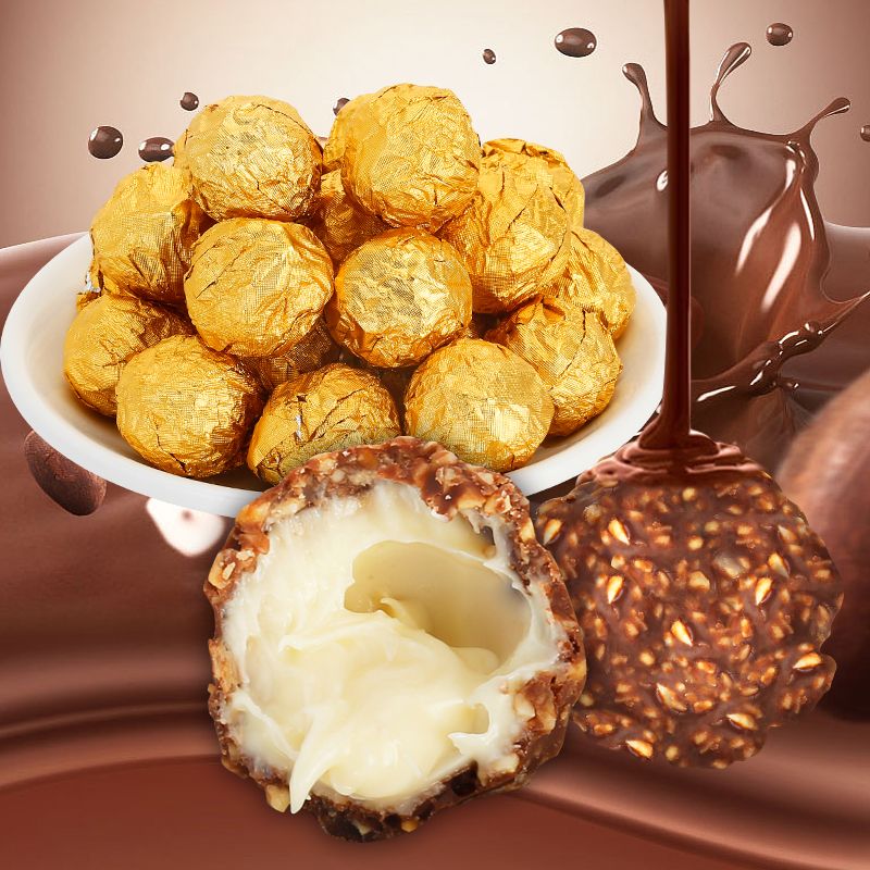 【2斤热销款】金莎球巧克力夹心果仁金莎巧克力婚庆喜糖批发1斤