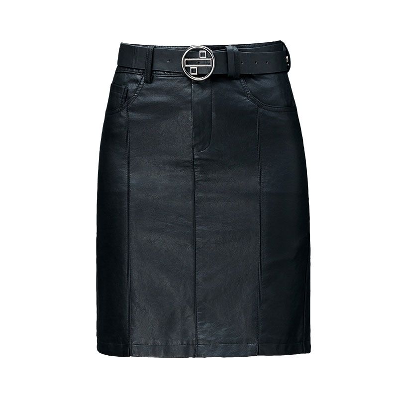 Washed leather / high waist leather skirt women's winter new bag hip PU skirt large size one step skirt imitation leather skirt women