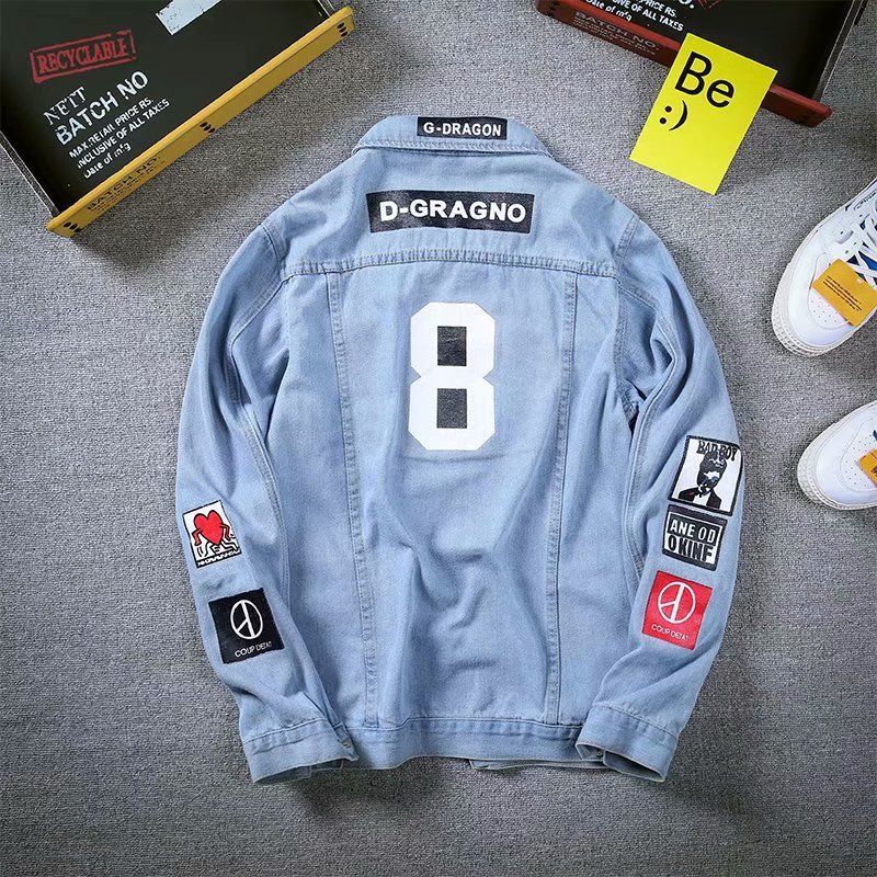 Fashion brand youth denim jacket men's Korean version slim casual fashion top fashion hole fashion versatile