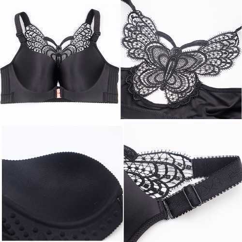 Large size fat MM thin section without steel ring front buckle beautiful back sexy bra set gathered adjustment type breast milk underwear women