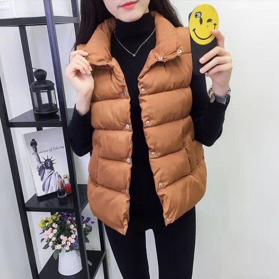 【帕莱依】秋冬季女式短款立领百搭马夹加厚大码简约女棉马甲外套