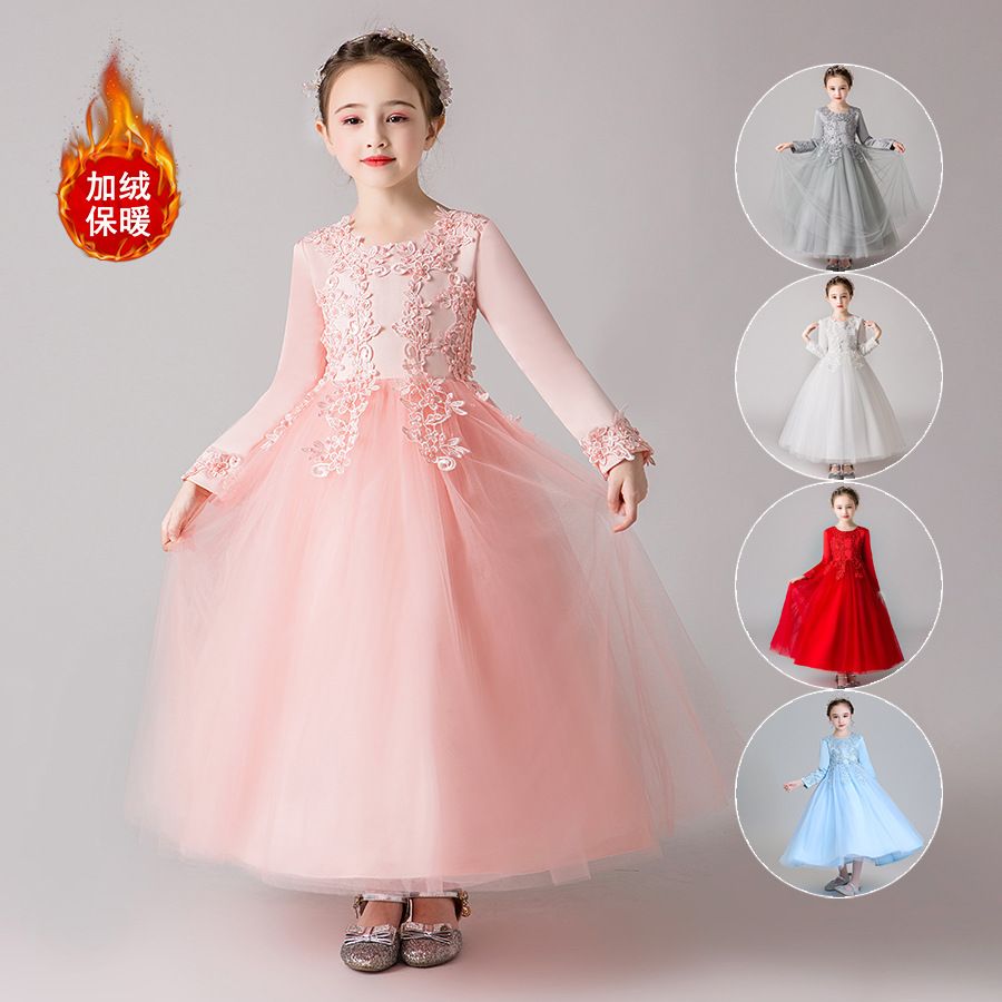 Girls' Princess Dress autumn and winter Plush dress children's fluffy long dress