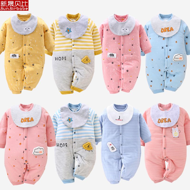 Newborn baby's one piece suit with cotton thickened warm cotton padded jacket