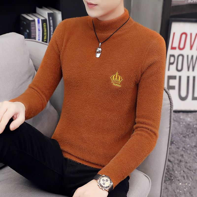 Mink like half high collar sweater men's Korean sweater knitwear autumn men's thickened and handsome warm clothes
