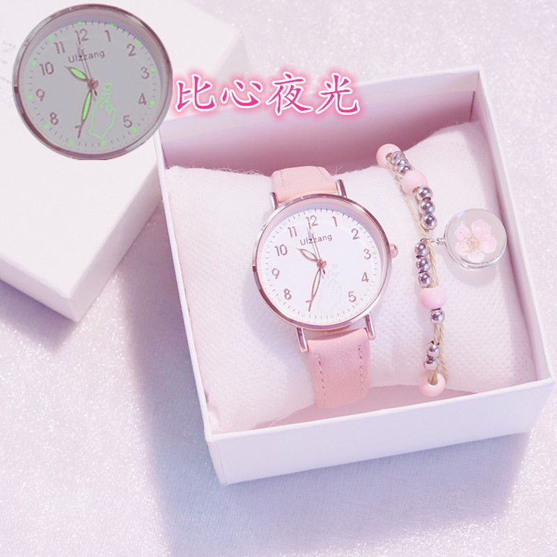 Cherry blossom pink watch girl junior high school students lovely night light waterproof small fresh college style simple temperament