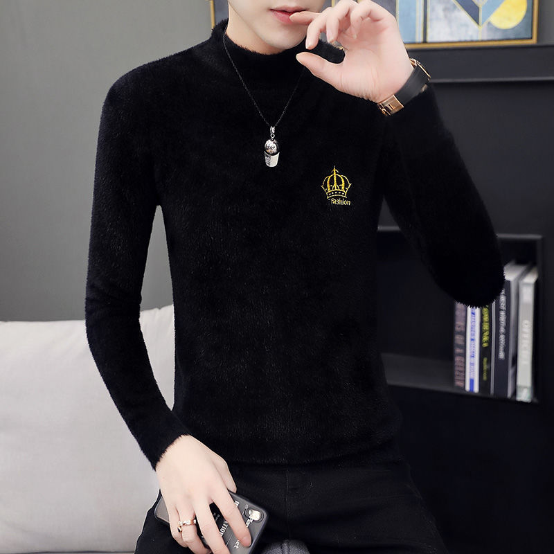 Mink like half high collar sweater men's Korean sweater knitwear autumn men's thickened and handsome warm clothes