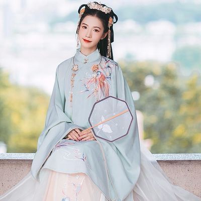 心魄汉服女学生袄裙中国风明制立领长衫搭配天堂鸟绣花马面裙秋冬