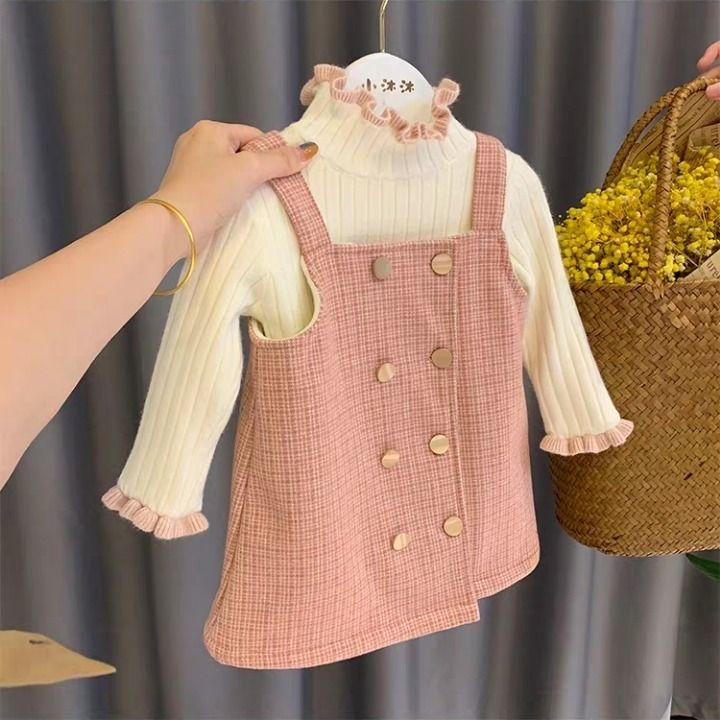 Girls' Plush sweater children's T-shirt girl baby's versatile high collar bottom coat baby's foreign style winter coat