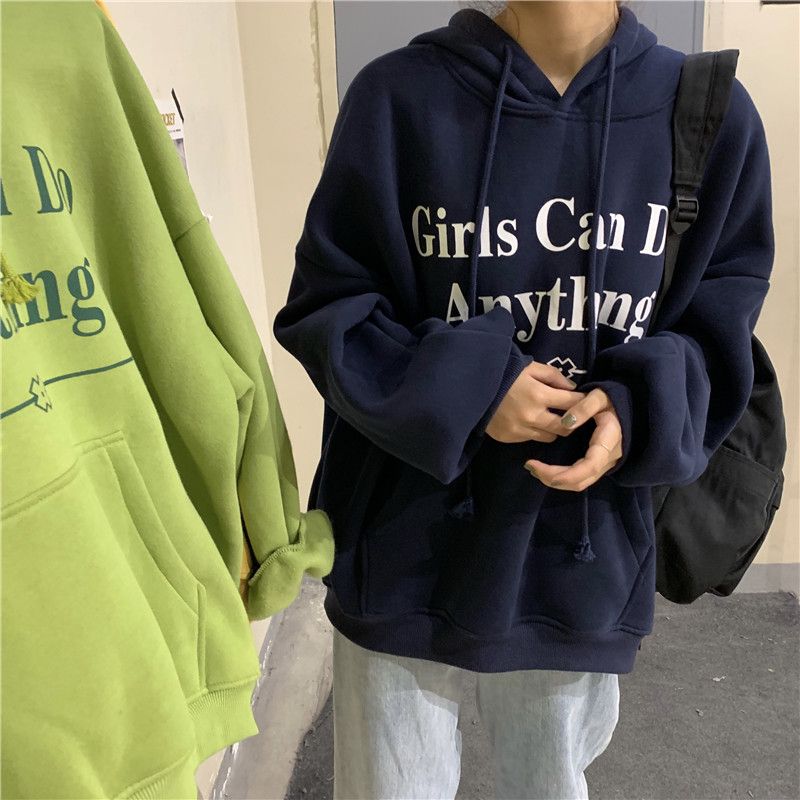 Autumn and winter Korean style loose new BF Harajuku style mid-length plus velvet thickened student long-sleeved sweatshirt women's jacket