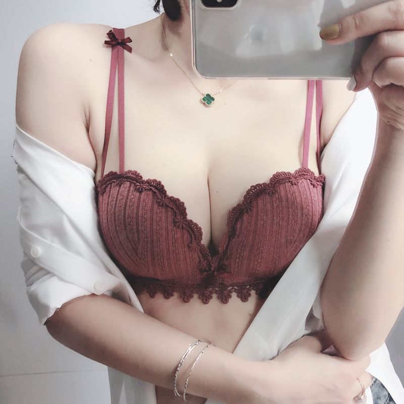 No steel ring underwear women's small breasts gathered suit adjustable breasts no trace sexy lace girl bra