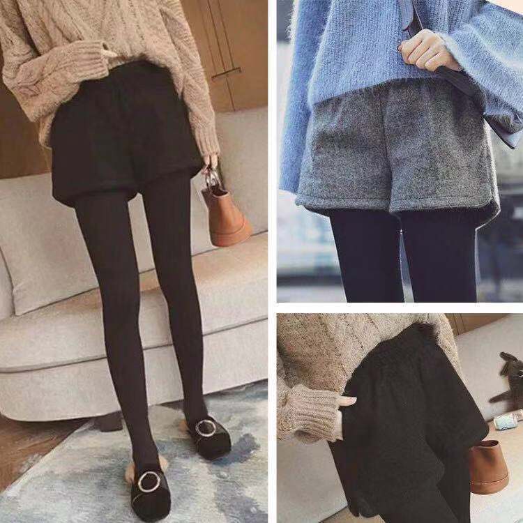 New thickened woolen shorts women's Korean loose high waist wide leg pants casual wear boots pants