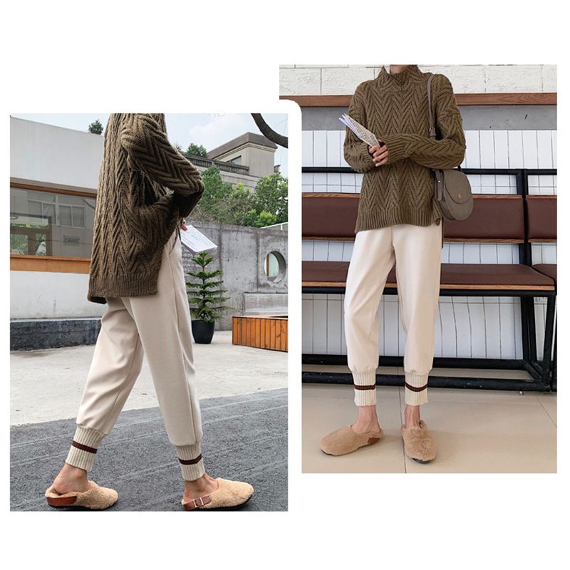 Knitted woolen harem pants women  autumn and winter radish pants wide legs thickened warm loose feet grandma pants