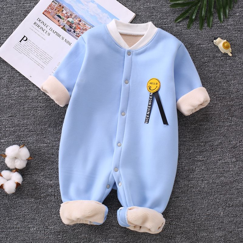 Baby's one-piece suit with plush thickening autumn and winter baby's Romper, newborn baby's warm clothes, pajamas, 0-3 months