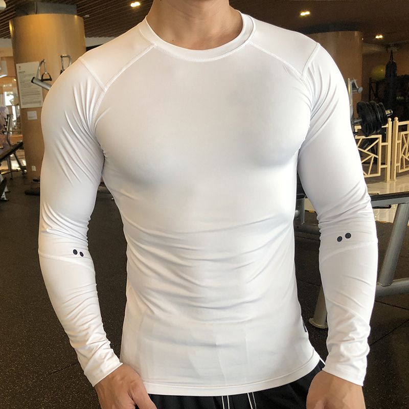 運動健身緊身長袖男秋季彈力透氣速干服跑步訓練上衣私人教練定製