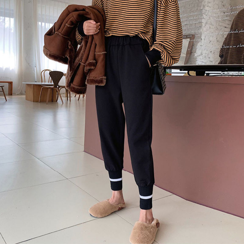 Knitted woolen harem pants women  autumn and winter radish pants wide legs thickened warm loose feet grandma pants