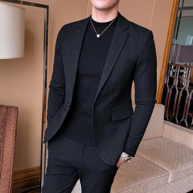 虎豹西服套装男秋冬季韩版男士西服修身小西装 男商务单西装套装