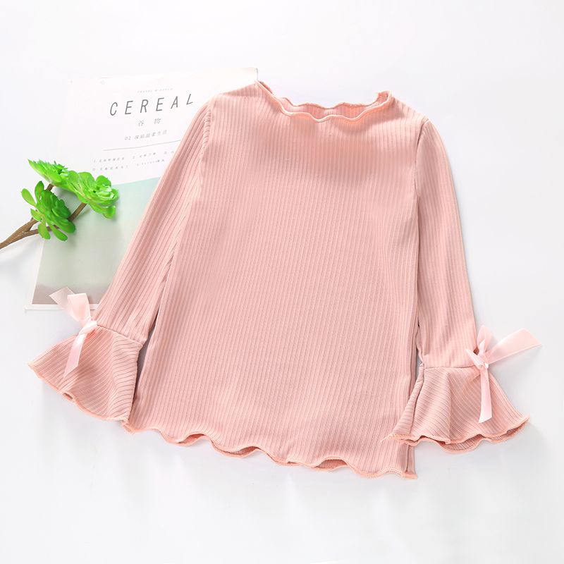 Girls' bottoming shirt 2020 autumn new Korean solid color top with wooden ear edge for children's long sleeve baby T-shirt 1-7