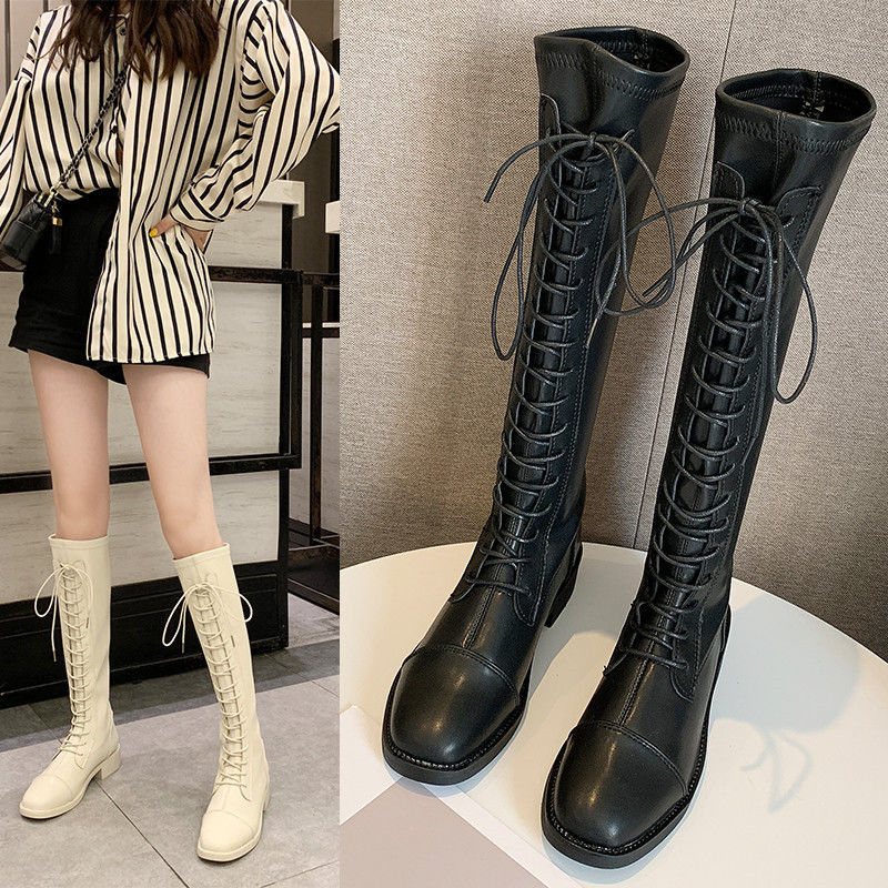 Yang Mi's same long boots women's autumn and winter 2020 Martin boots women's British style lace up handsome Knight's boots high boots