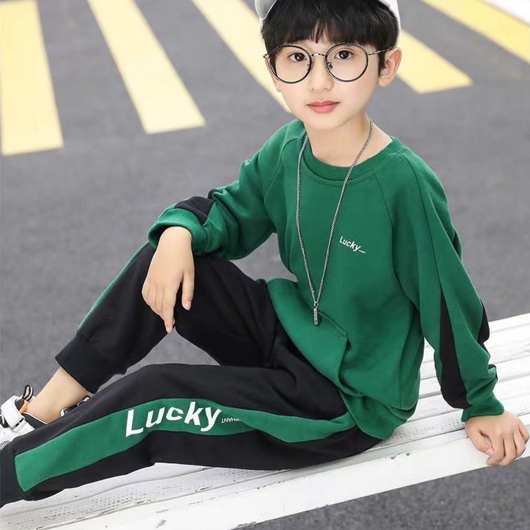 Children's wear boys' spring autumn suit two piece set children's long sleeve baby boys' children's middle and large children's pants sweater
