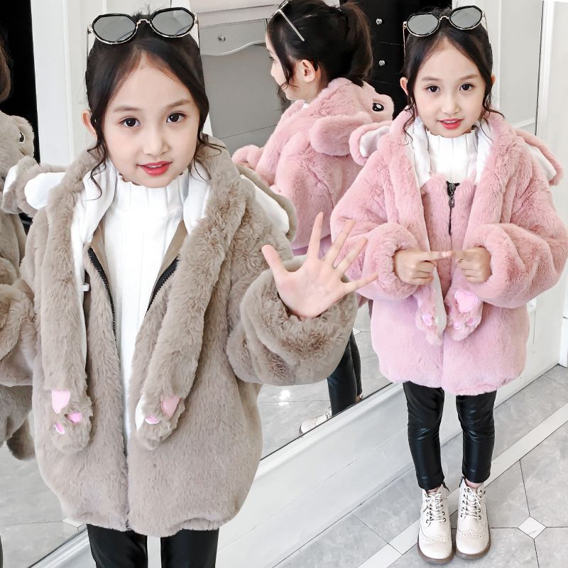 Children's clothing girls' coat autumn and winter wool sweater new winter cotton padded jacket western style imitation fur thickened coat