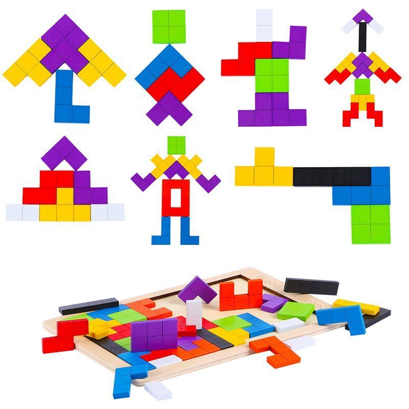 俄罗斯方块积木拼图男女孩怀旧小学生木质拼装幼儿童早教益智玩具