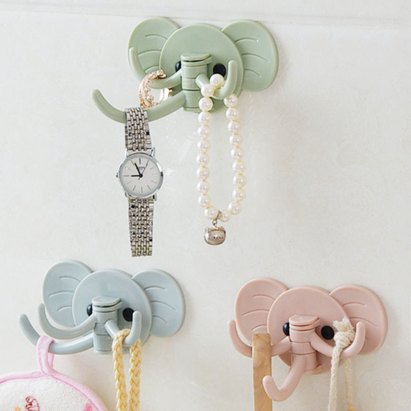 Creative and lovely elephant wall hanging stick hook kitchen bathroom nail free door hook multi use adhesive traceless strong hook
