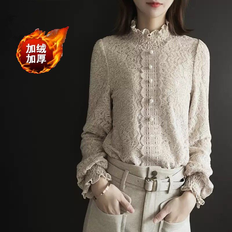 Women's autumn and winter long sleeve shirt women's half high collar top foreign style small shirt